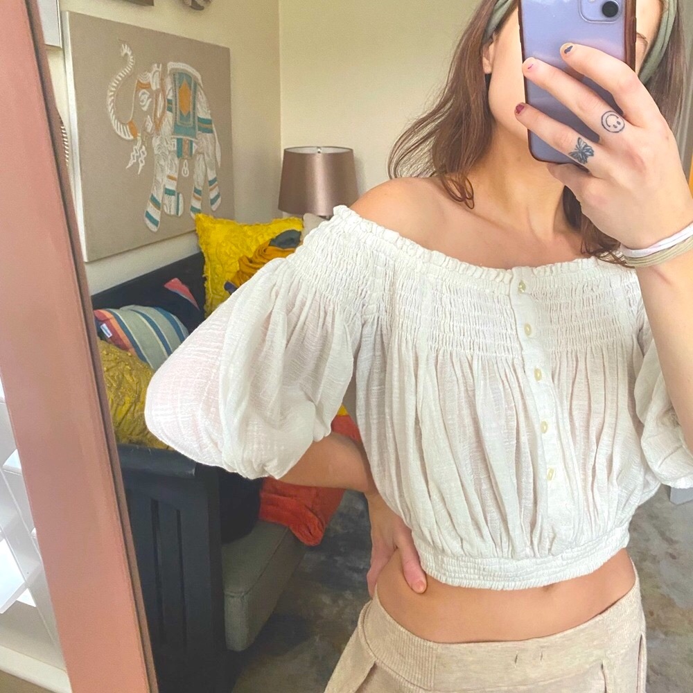 White free people cropped off the shoulder blouse